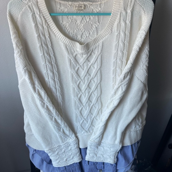 Anthropologie Pilcro Prep Twofer Off-Shoulder Cable Knit Sweater - Womens Large - Picture 4 of 9